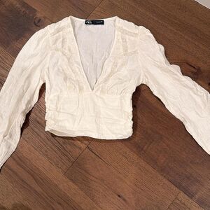 Zara Women's White and Cream Blouse
